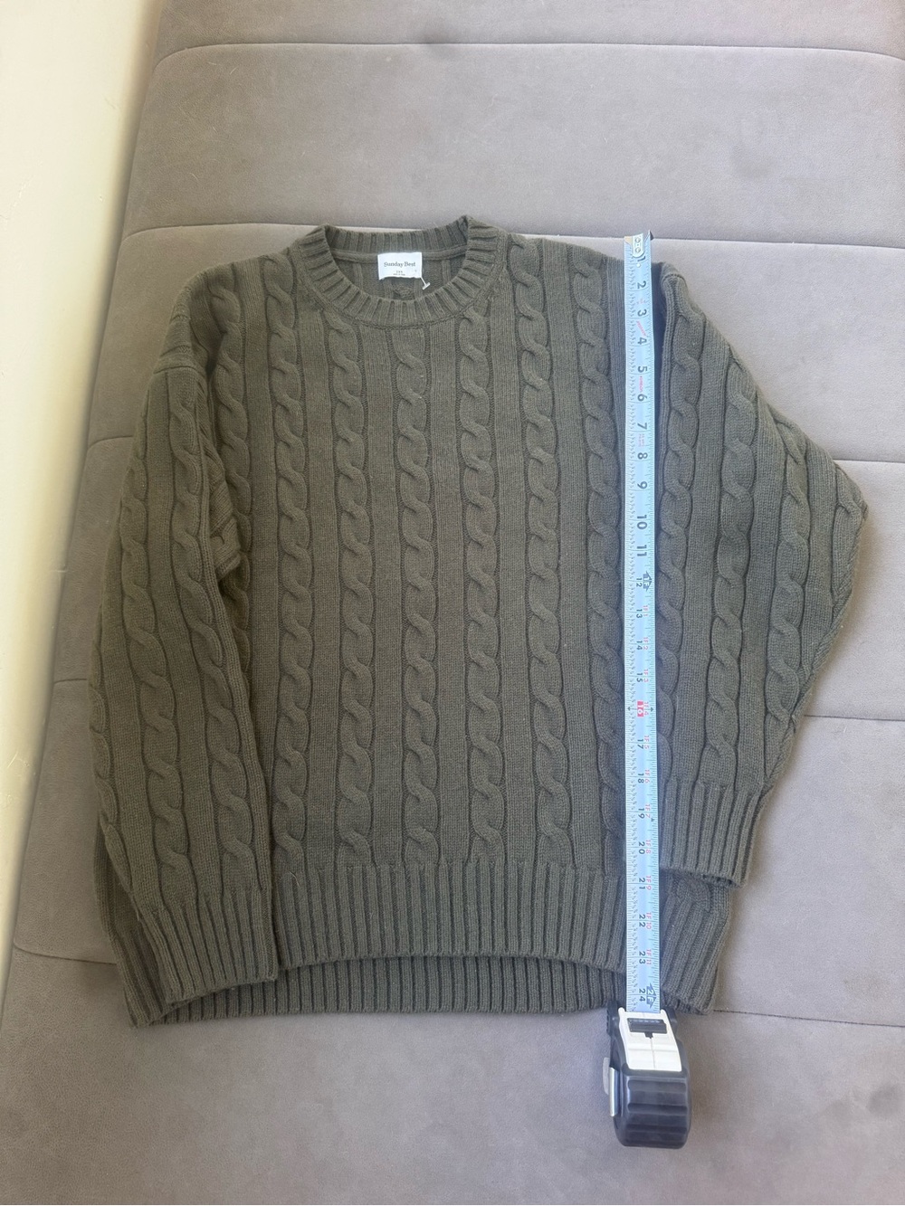 Women’s Olive Cable Knit Crewneck Sweater
